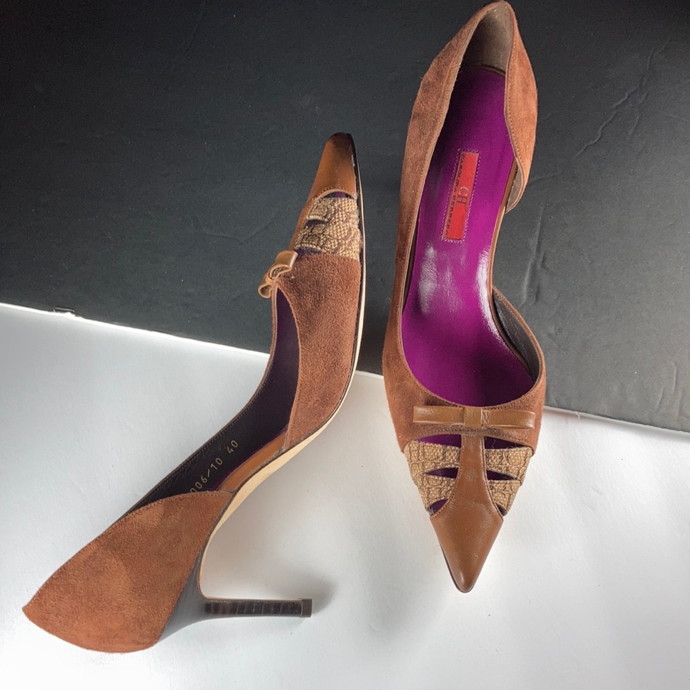 🔥Sale!🔥 Carolina Herrera Brown Suede D'Orsay Heels